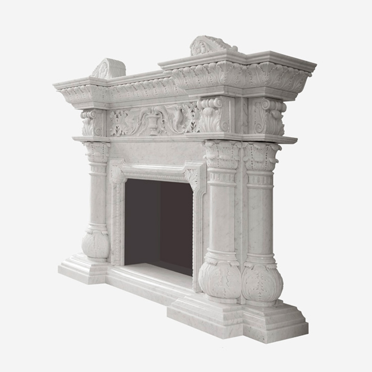 White Carrara Marble Artistic Fireplace